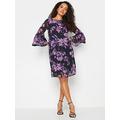 M&Co Black Floral Flute Sleeve Shift Dress, Black, Size 14, Women