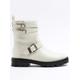 River Island Buckle Biker Boot - White, White, Size 6, Women