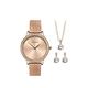 Sekonda Dress Gift Set Womens 29mm Analogue Watch with Rose Gold Stone Set Dial Rose Gold Stainless Steel Mesh Bracelet Matching Pendant and Earrings, Rose Gold, Women