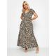 Yours Curve Leaf Print Tiered Maxi Dress, Black, Size 30-32, Women