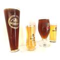 Vintage, Mixed Specialty, Fine Beer Glasses, Set-Of-Four, European Breweries. Kiln-Fired Decals. Some Gold Rim