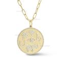 Genuine 0.67 Ct. Si Clarity G H Color Diamond Round Disc Zodiac Necklace Solid 14K Yellow Gold Evil Eye Good Luck Jewelry Mother's Day Gift