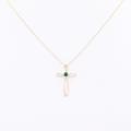 Emerald Cross Necklace/Dainty 14K Solid Gold Pendant For Women Religious
