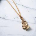 Vintage Solid 9Ct Gold Praying Hands Necklace With Plated Chain, Religious Jesus Blessed Hands, Symbolic Catholic & Christian Jewelry