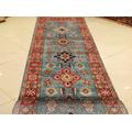 Afghan Runner Rug 3X10 Ft', Hand-Knotted Blue Kazak Wool Rug, Best For Entryway, Modern , Bohemian Hall Way 90 X305 cm