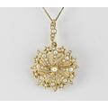 Antique Victorian 15Ct Gold Seed Pearl Starburst Pendant/Brooch & 9Ct Chain