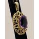 Vintage 9Ct Gold Brutalist Amethyst Oval Pendant Chain Necklace 24