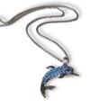 Aqua Blue Rhinestone Dolphin Necklace, Silver Pendant With & Sapphire Style Crystal Accents, Vintage Necklace Uk, Gifts For Her