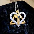 Silver & Gold Star Of David Cross Necklace, Interfaith Messianic Jewish Christian Pendant, Blue Sapphire Heart Born Again Jewelry