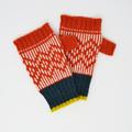 Orange, Petrol Knitted Fingerless Mittens, Extra Soft Lambswool
