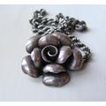 Vintage Sterling Silver Rope Chain & Large Solid 925 Signed Blooming Rose Flower Pendant Necklace 19