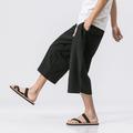 Summer Men's Japanese and Korean Style Cotton linen Loose Shorts, Black / 4XL