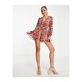 Miss Selfridge Womens chiffon plunge playsuit in animal rose print-Pink - Size 10 UK