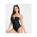 ASOS Tall Womens DESIGN bandeau frill swimsuit in black Polyamide - Size 6 UK
