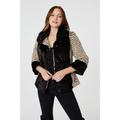 Izabel London Womens Black Striped Faux Fur 3/4 Sleeve Jacket - Size 10 UK