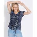 Rockmans Womens Extended Sleeve Paisley Print Tie Top - Navy - Size X-Large
