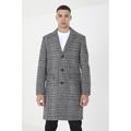 Brave Soul Mens Grey 'Augustine' Checked Single Breasted Formal Coat - Size Small