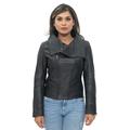 Infinity Leather Womens Detachable Collar Biker Jacket-Rosario - Black - Size 22 UK
