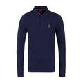 Luke 1977 Mens Williams Navy Long Sleeve Pique Polo Shirt Cotton - Size X-Large