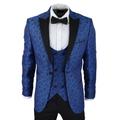 TruClothing Mens Blue Tuxedo Blazer Waistcoat Brocade Black Satin Paisley Dinner Jacket - Size 52 (Chest)