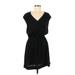 H&M Casual Dress - Mini V Neck Short sleeves: Black Solid Dresses - Women's Size 6