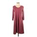 Garnet Hill Casual Dress - A-Line Scoop Neck 3/4 sleeves: Burgundy Solid Dresses - Women's Size Small