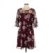 Luxology Casual Dress - A-Line Scoop Neck 3/4 sleeves: Burgundy Floral Dresses - Women's Size 12