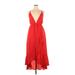 Fashion Nova Casual Dress - Midi V-Neck Sleeveless: Red Print Dresses - New - Women's Size X-Large