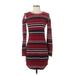 Derek Heart Casual Dress - Bodycon Crew Neck Long sleeves: Burgundy Print Dresses - Women's Size Medium