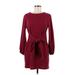 R. Vivimos Casual Dress - Shift High Neck Long sleeves: Burgundy Solid Dresses - Women's Size Medium