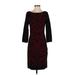 Nine West Casual Dress - Party Boatneck 3/4 sleeves: Burgundy Print Dresses - Women's Size Small