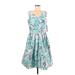 Tahari Casual Dress - Mini V-Neck Sleeveless: Blue Print Dresses - New - Women's Size 10