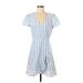 J.Crew Factory Store Casual Dress - Wrap V-Neck Short sleeves: Blue Stripes Dresses - Women's Size 4