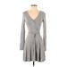 Divided by H&M Casual Dress - Mini V Neck Long sleeves: Gray Dresses - Women's Size 4