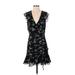 Banana Republic Casual Dress - Mini V Neck Short sleeves: Black Print Dresses - Women's Size 4