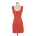 Ark & Co. Casual Dress - Mini Plunge Sleeveless: Orange Solid Dresses - Women's Size Small