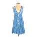 Jessica Simpson Casual Dress - Mini V-Neck Sleeveless: Blue Solid Dresses - Women's Size Small