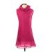 Bar III Casual Dress - A-Line High Neck Short sleeves: Pink Solid Dresses - Women's Size Small