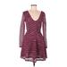 Bongo Casual Dress - Fit & Flare: Burgundy Stripes Dresses - Women's Size Medium