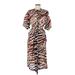 Calvin Klein Casual Dress - Midi Crew Neck Short sleeves: Brown Zebra Print Dresses - Women's Size 8