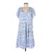 BeachLunchLounge Casual Dress - Popover: Blue Acid Wash Print Dresses - Women's Size Medium