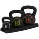 Set of Three Kettlebell Weights with Storage Tray, 5lbs, 10lbs, 15lbs
