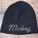 Disney Accessories | Disney Mickey Mouse Hat Knit Cotton Winter Hat Black Studded Embroidered | Color: Black | Size: Os