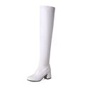 Womens Knee High Boots Plush Snow Boots Winter Warm Ankle Boots Zipper Snow Boots Ladies Riding Boots PU Leahter Long Boots Non-Slip Sole (White 2 UK)