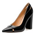 MadameHua Women's Pumps, Pointed Toe High Heels Shoes for Women, Fashion Classic Pointed Toe High Chunky Heel Dress Pump Shoes, Black Patent, 9 UK