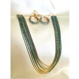 J. Crew Jewelry | J. Crew Blue & Green Cubic Zirconia On Brass Casting Set Of Hoops And Necklace | Color: Blue/Green | Size: Os