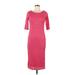 Pink Blush Casual Dress - Midi Scoop Neck Short sleeves: Pink Solid Dresses - Women's Size Small