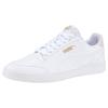 Sneaker PUMA "SHUFFLE", Gr. 38,5, weiß (puma weiß, puma weiß, puma team gold), Synthetik, unifarben, kontrastfarbene Details, sportlich, Schuhe