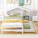 Twin Size Storage Platform House Bed for Kids with Bedside Table & Trundle, Solid Wood Twin Bedframe with House-Shaped Headboard