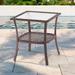 AOOLIMICS Outdoor Brown Square PE Wicker Corrugated Glass Side Table